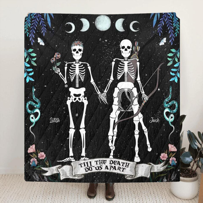 Personalized Horoscope Skeleton Couple Fleece Throw Blanket/Quilt - Gift Idea For Couple, Husband and Wife - Till The Death Do Us Part