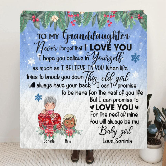 Personalized Grandma & Granddaughter Quilt/Fleece Blanket - Up to 4 Kids - You Will Always Be My Baby Girl
