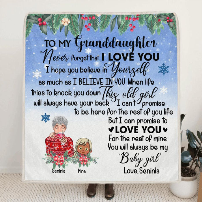Personalized Grandma & Granddaughter Quilt/Fleece Blanket - Up to 4 Kids - You Will Always Be My Baby Girl
