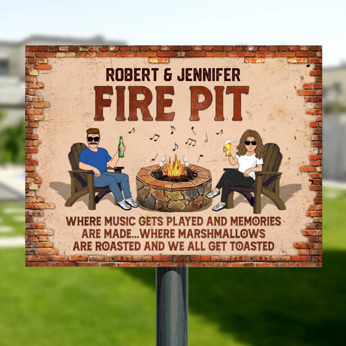 Personalized Fire Pit Metal Sign - Gift Idea For Couple - Fire Pit Where Music Gets Played And Memories Are Made