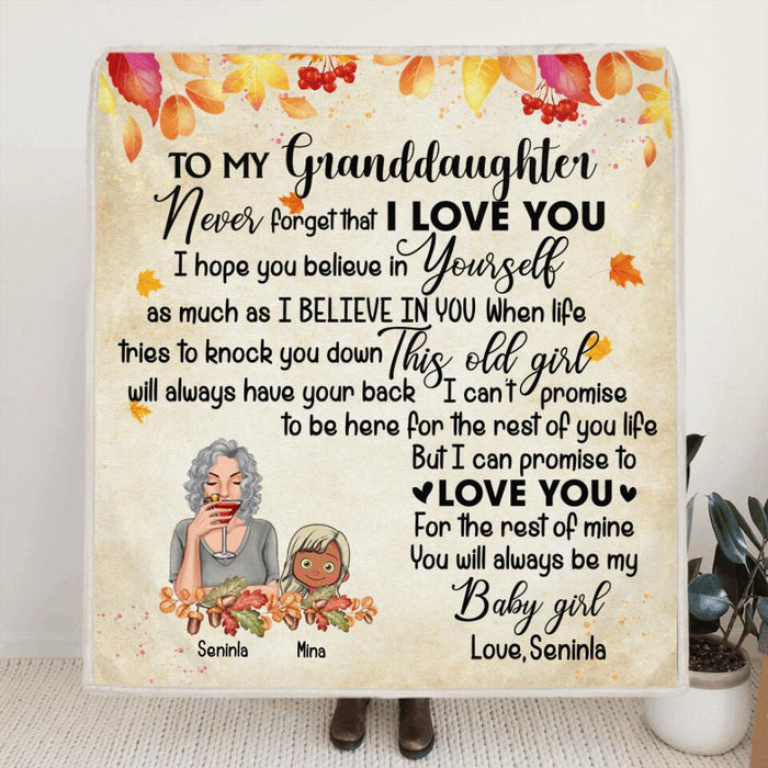 Personalized Grandma & Granddaughter Quilt/Fleece Blanket - Up to 4 Kids - To My Granddaughters Never Foget That I Love You
