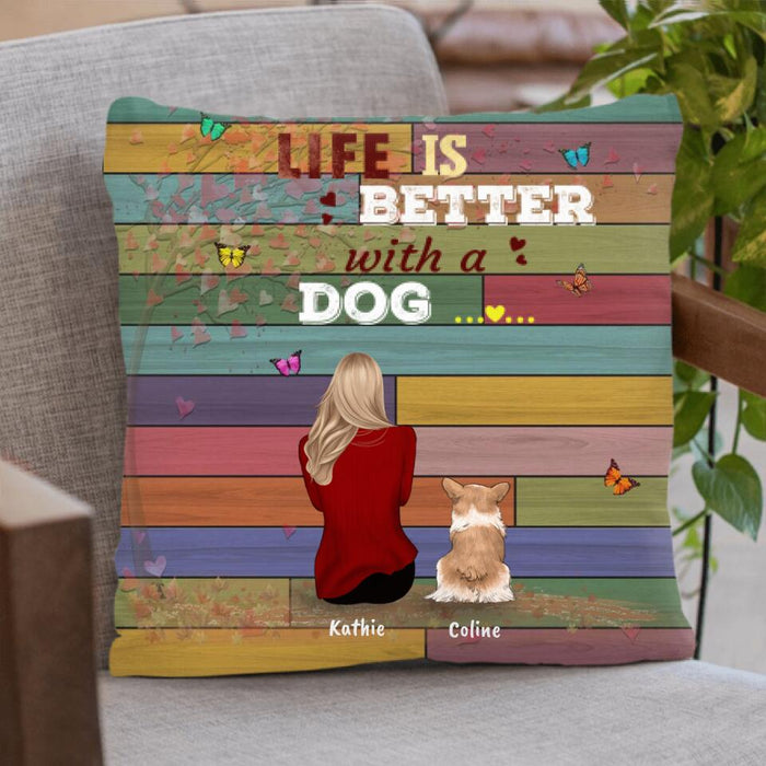 Personalized Pet Mom Quilt/Fleece, Pillow Cover - Woman With Up to 4 Pets - Best Gift For Cat/Dog Lover - Life Is Better With Dogs