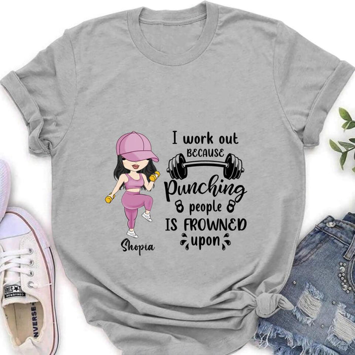 Personalized Gym Girl Chibi Shirt - Gift Idea For Gym Lovers - I Worked Out Because Punching People Is Frowned Upon