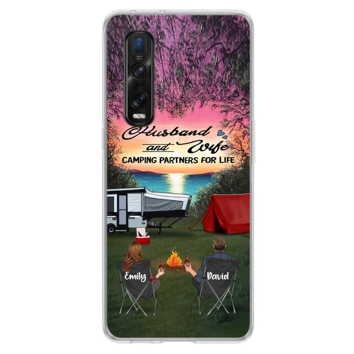 Personalized Camping Phone Case - Couple With Up to 3 Kids And 4 Pets - Gift Idea For Camping Lover - Husband And Wife Camping Partners For Life - Case For Xiaomi, Oppo And Huawei