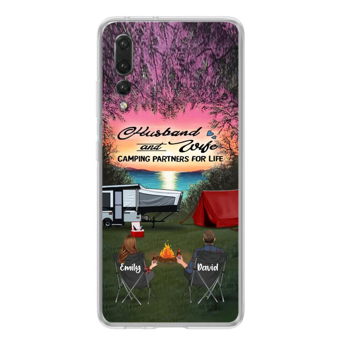 Personalized Camping Phone Case - Couple With Up to 3 Kids And 4 Pets - Gift Idea For Camping Lover - Husband And Wife Camping Partners For Life - Case For Xiaomi, Oppo And Huawei