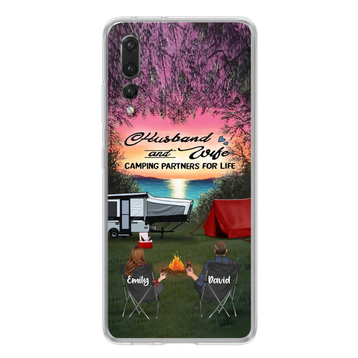 Personalized Camping Phone Case - Couple With Up to 3 Kids And 4 Pets - Gift Idea For Camping Lover - Husband And Wife Camping Partners For Life - Case For Xiaomi, Oppo And Huawei