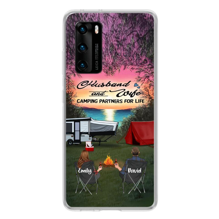 Personalized Camping Phone Case - Couple With Up to 3 Kids And 4 Pets - Gift Idea For Camping Lover - Husband And Wife Camping Partners For Life - Case For Xiaomi, Oppo And Huawei