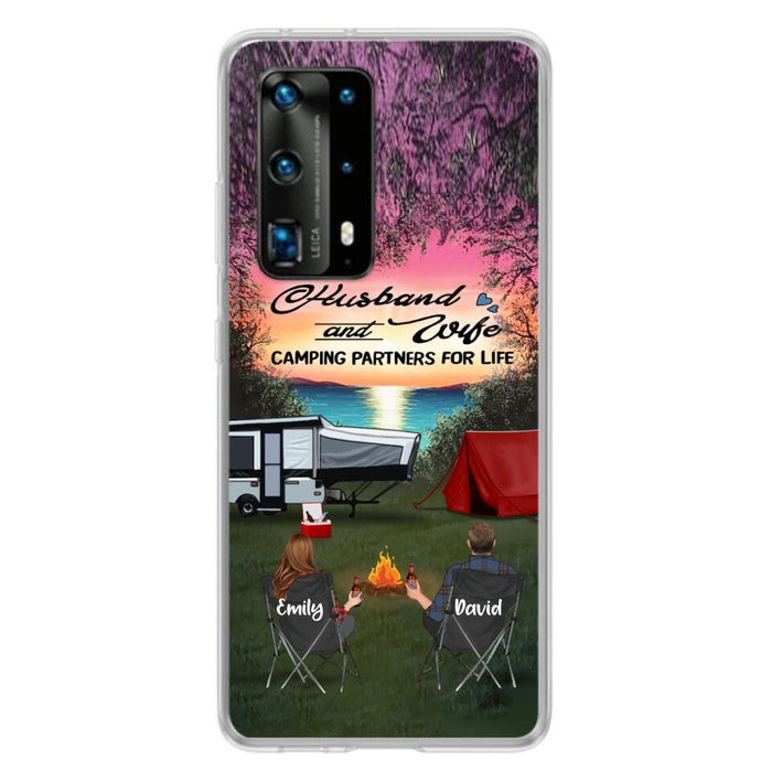 Personalized Camping Phone Case - Couple With Up to 3 Kids And 4 Pets - Gift Idea For Camping Lover - Husband And Wife Camping Partners For Life - Case For Xiaomi, Oppo And Huawei