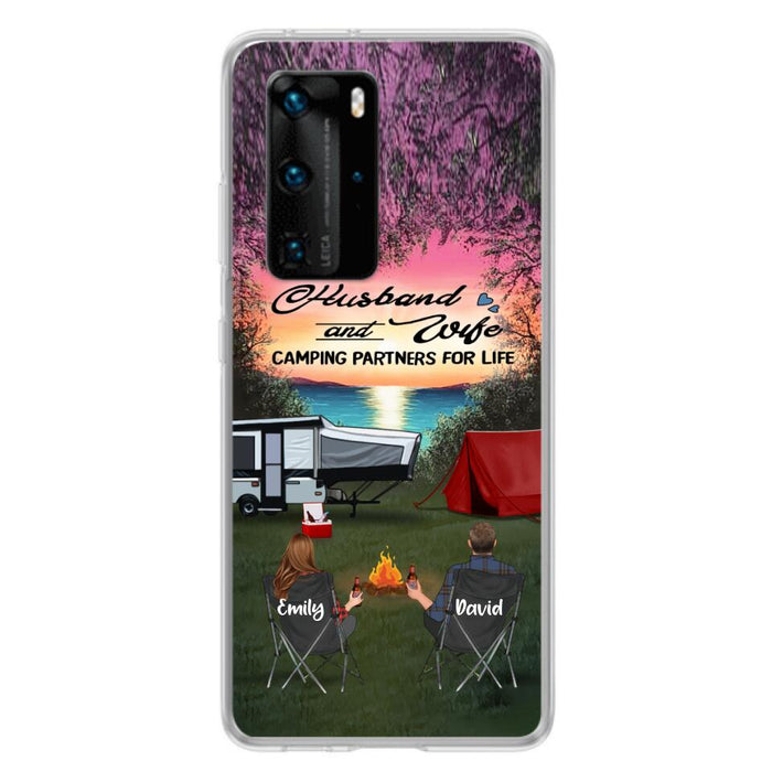 Personalized Camping Phone Case - Couple With Up to 3 Kids And 4 Pets - Gift Idea For Camping Lover - Husband And Wife Camping Partners For Life - Case For Xiaomi, Oppo And Huawei