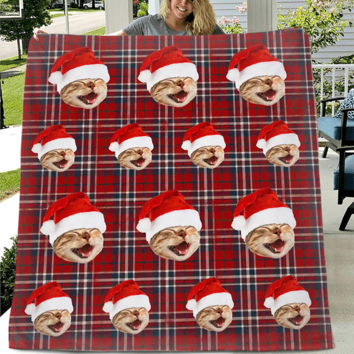 Custom Photo Pet With Christmas Pattern Quilt/Fleece Blanket - Christmas Gift Idea For Pet Lover