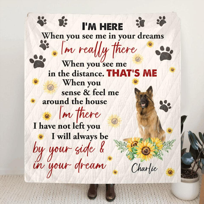 Personalized Memorial Dog Photo Quilt/Fleece Blanket - Gift Idea For Dog Lover - I'm Here