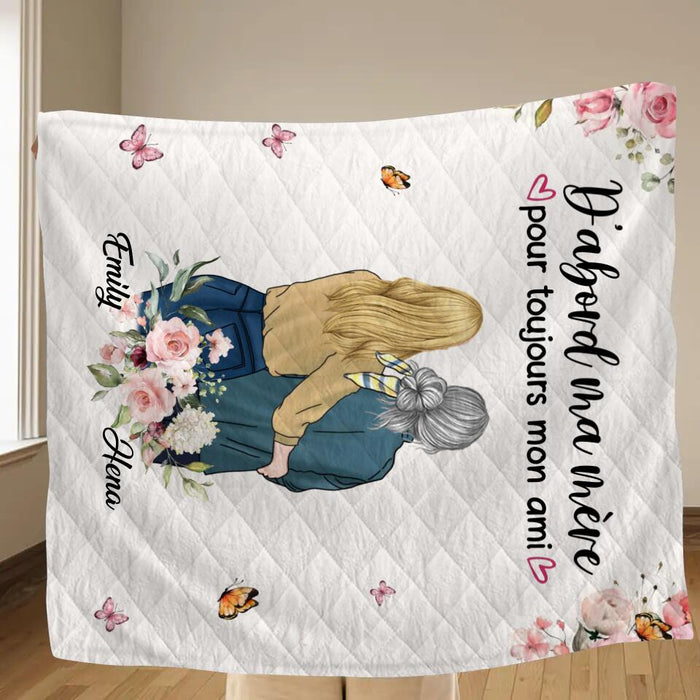 Personalized Mom & Daughter Fleece Throw Blanket/Quilt - Mother's Day Gift Idea From Daughter - D'abord Ma Mere Pour Toujours Mon Ami