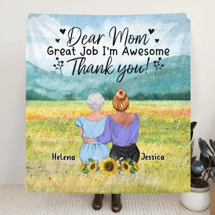 Personalized Mom & Daughter Fleece Throw Blanket/Quilt/Pillow Cover - Mother's Day Gift Idea From Daughter - Dear Mom Great Job I'm Awesome