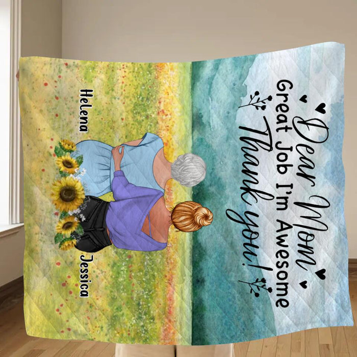 Personalized Mom & Daughter Fleece Throw Blanket/Quilt/Pillow Cover - Mother's Day Gift Idea From Daughter - Dear Mom Great Job I'm Awesome