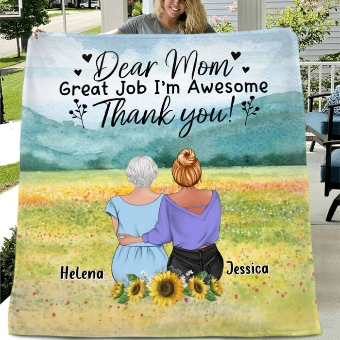 Personalized Mom & Daughter Fleece Throw Blanket/Quilt/Pillow Cover - Mother's Day Gift Idea From Daughter - Dear Mom Great Job I'm Awesome