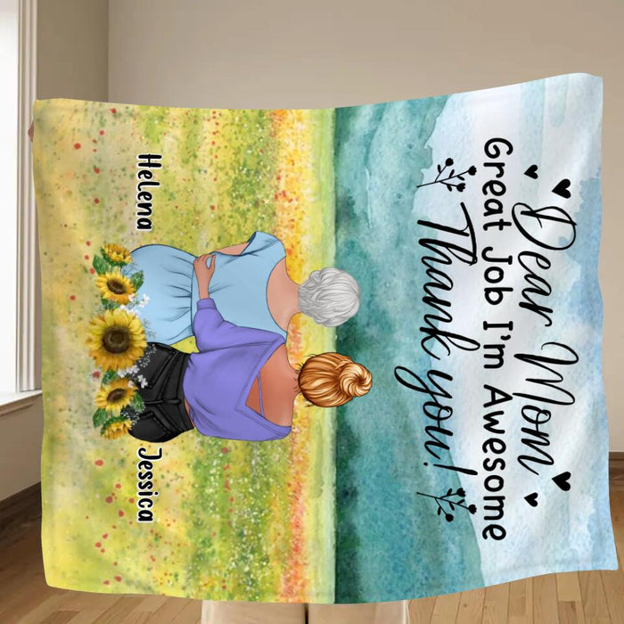 Personalized Mom & Daughter Fleece Throw Blanket/Quilt/Pillow Cover - Mother's Day Gift Idea From Daughter - Dear Mom Great Job I'm Awesome