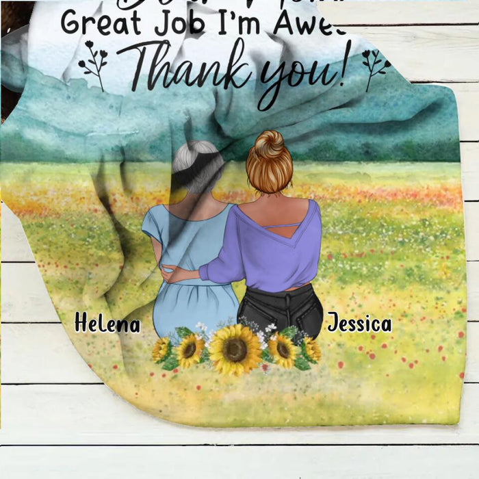 Personalized Mom & Daughter Fleece Throw Blanket/Quilt/Pillow Cover - Mother's Day Gift Idea From Daughter - Dear Mom Great Job I'm Awesome