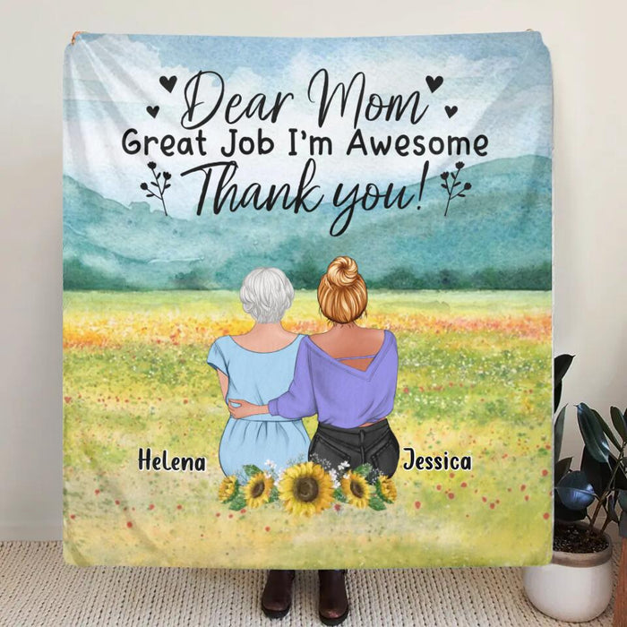 Personalized Mom & Daughter Fleece Throw Blanket/Quilt/Pillow Cover - Mother's Day Gift Idea From Daughter - Dear Mom Great Job I'm Awesome
