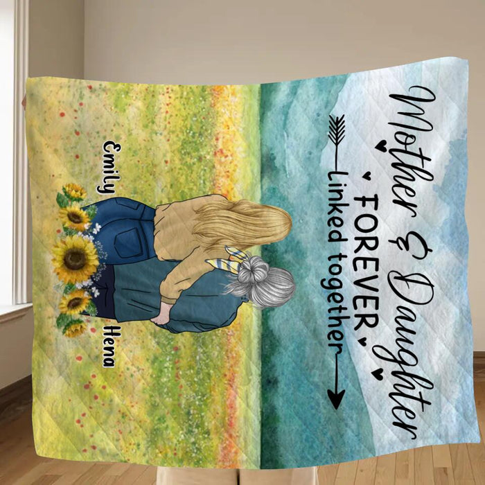 Personalized Mom & Daughter Fleece Throw Blanket/Quilt/Pillow Cover - Mother's Day Gift Idea From Daughter - Mother & Daughter Forever Linked Together