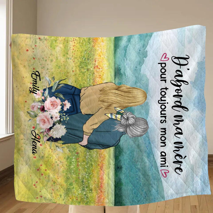 Personalized Mom & Daughter Fleece Throw Blanket/Quilt - Best Gift Idea For Mother's Day - D'abord Ma Mere Pour Toujours Mon Ami