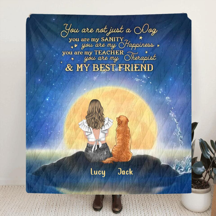 Personalized Dog Mom Fleece Throw Blanket/Quilt - Mother's Day Gift Idea For Dog Lover - Up to 4 Dogs - You Are Not Just A Dog