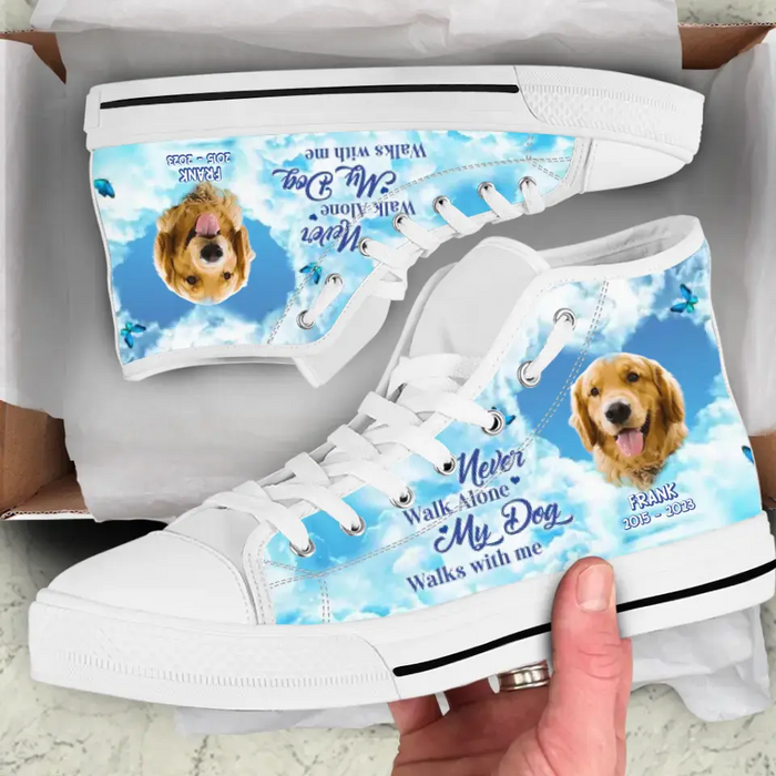 Personalized Memorial High Top Canvas Shoes - Upload Dog/Cat Photo - Memorial Gift Idea For Pet Lover - Never Walk Alone