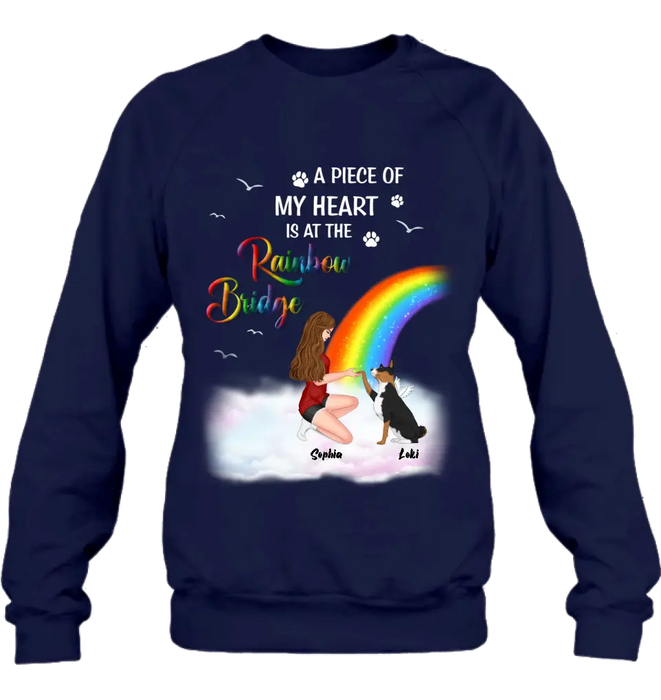 Personalized Dog Mom Shirt - Memorial Gift Idea for Dog Owners/Mother's Day - A Piece Of My Heart Is At The Rainbow Bridge