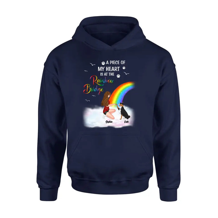 Personalized Dog Mom Shirt - Memorial Gift Idea for Dog Owners/Mother's Day - A Piece Of My Heart Is At The Rainbow Bridge