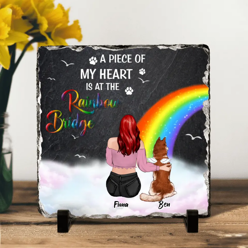 Custom Personalized Memorial Lithograph - Memorial Gift Idea for Dog/Cat Owners/Mother's Day - A Piece Of My Heart Is At The Rainbow Bridge