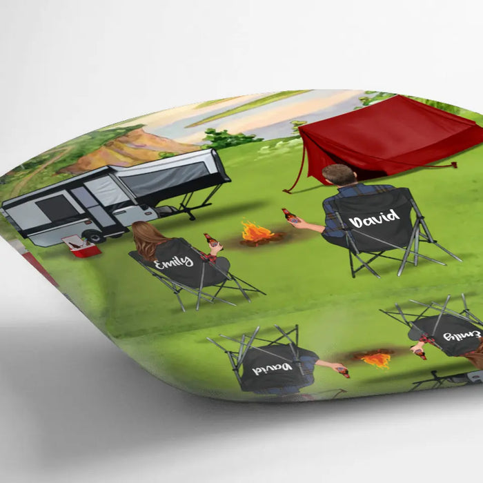 Personalized Day Camping Pillow Cover - Adult/Couple With Up to 2 Children And 4 Pets - Gift For Camping Lover - Husband And Wife Camping Partners For Life
