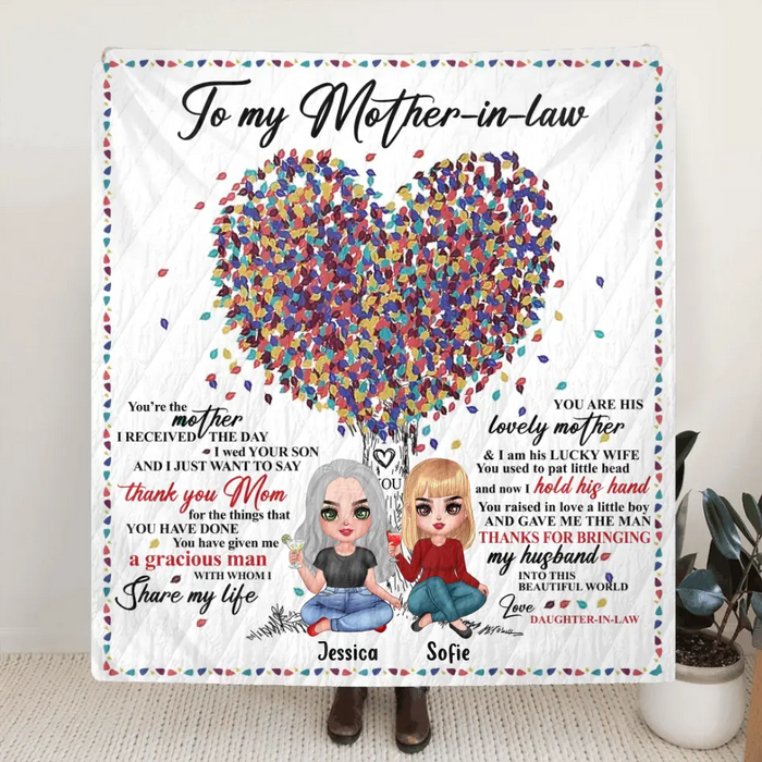 Personalized Mom Fleece Throw Blanket/Quilt - Mother's Day Gift Idea For Mother-In-Law - You're The Mother I Received The Day I Wed Your Son