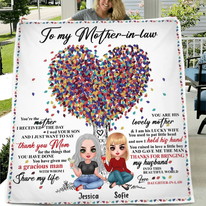 Personalized Mom Fleece Throw Blanket/Quilt - Mother's Day Gift Idea For Mother-In-Law - You're The Mother I Received The Day I Wed Your Son