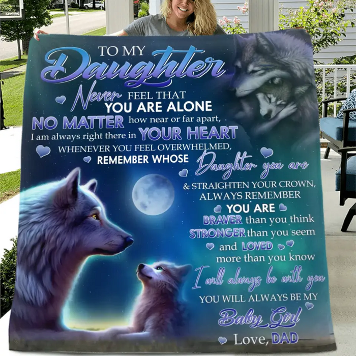 Personalized To My Daughter Wolf Art Fleece Throw Blanket/Quilt - Gift Idea For Daughter/Son - I Will Always Be With You