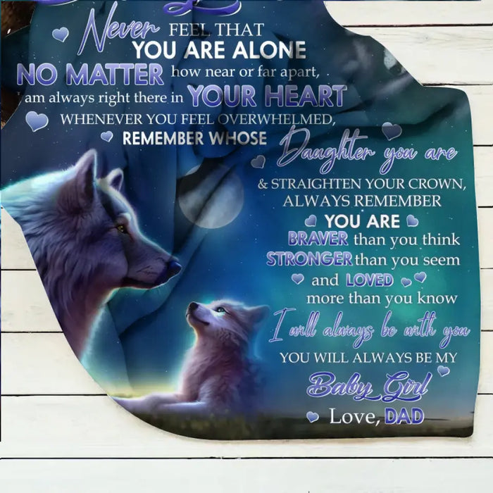 Personalized To My Daughter Wolf Art Fleece Throw Blanket/Quilt - Gift Idea For Daughter/Son - I Will Always Be With You