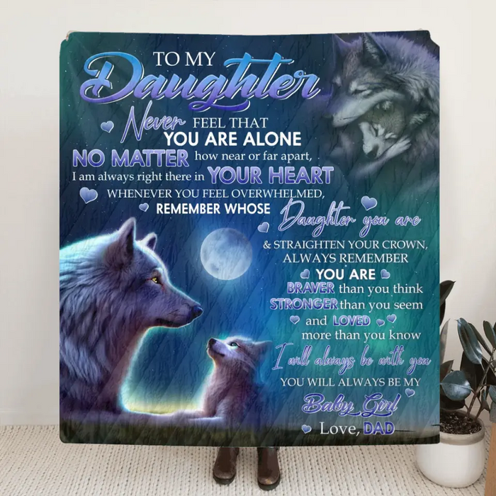 Personalized To My Daughter Wolf Art Fleece Throw Blanket/Quilt - Gift Idea For Daughter/Son - I Will Always Be With You