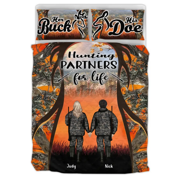 Personalized Hunting Quilt Bed Set - Gift Idea For Couple/Hunting Lovers - Hunting Partners For Life