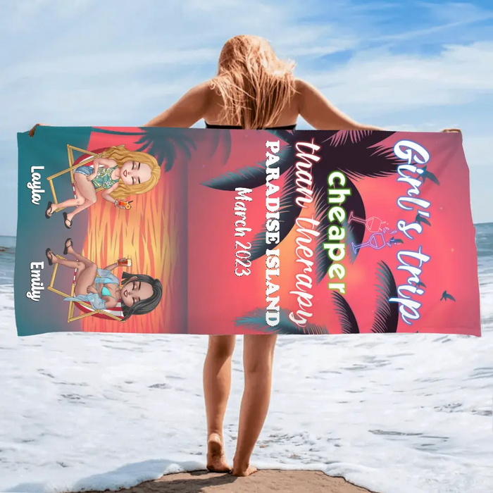 Personalized Girl's Trip Beach Towel - Up to 6 People - Gift Idea For Besties/Sisters/Friends - Beaches Booze & Besties