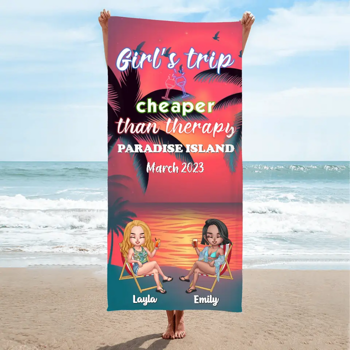 Personalized Girl's Trip Beach Towel - Up to 6 People - Gift Idea For Besties/Sisters/Friends - Beaches Booze & Besties