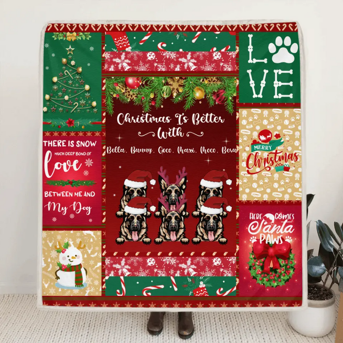 Personalized Dog Christmas Fleece Blanket/Quilt - Up to 6 Dogs -  Best Gift For Christmas Holiday/Dog Lovers - SMIJYT