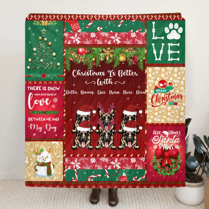 Personalized Dog Christmas Fleece Blanket/Quilt - Up to 6 Dogs -  Best Gift For Christmas Holiday/Dog Lovers - SMIJYT
