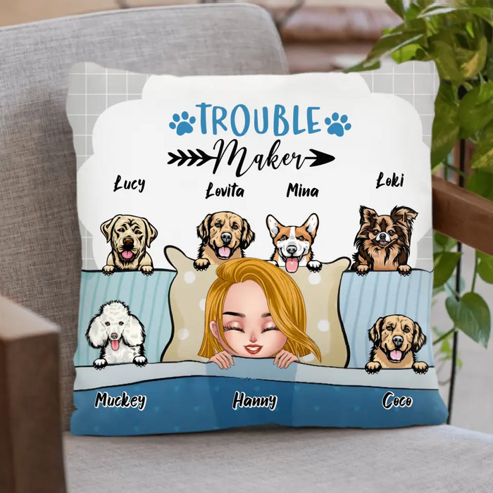 Personalized Dog/Cat Mom Pillow Cover - Gift Idea For Dog/Cat Lovers/Mother's Day - Up to 6 Dogs/Cats - Trouble Maker