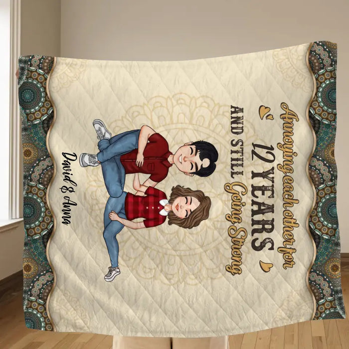 Personalized Couple Fleece Throw Blanket/Quilt - Gift Idea For Couple/Mom & Dad - Annoying Each Other For 12 Years And Still Going Strong