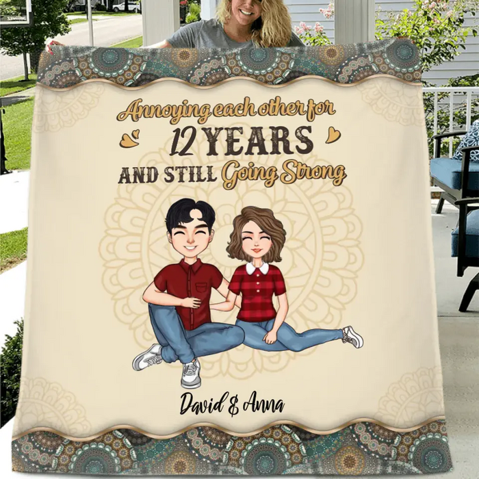 Personalized Couple Fleece Throw Blanket/Quilt - Gift Idea For Couple/Mom & Dad - Annoying Each Other For 12 Years And Still Going Strong