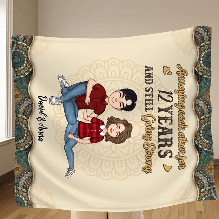 Personalized Couple Fleece Throw Blanket/Quilt - Gift Idea For Couple/Mom & Dad - Annoying Each Other For 12 Years And Still Going Strong