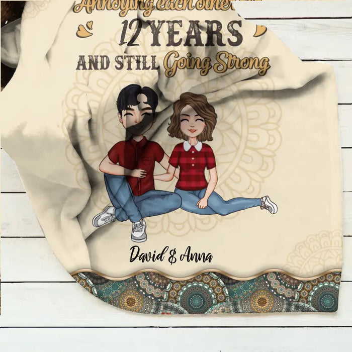 Personalized Couple Fleece Throw Blanket/Quilt - Gift Idea For Couple/Mom & Dad - Annoying Each Other For 12 Years And Still Going Strong