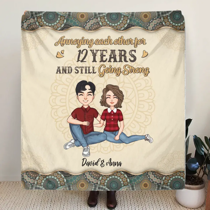 Personalized Couple Fleece Throw Blanket/Quilt - Gift Idea For Couple/Mom & Dad - Annoying Each Other For 12 Years And Still Going Strong