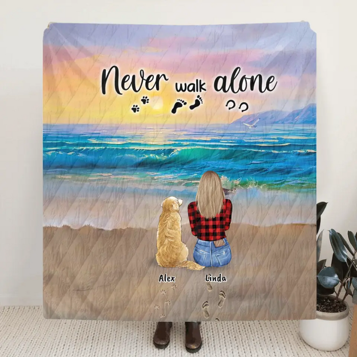 Personalized Footprint Quilt/Fleece Blanket - Up to 4 Horses/4 Dogs - Best Gift Dog Lovers/Horse Lovers - Never Walk Alone - G7PP86
