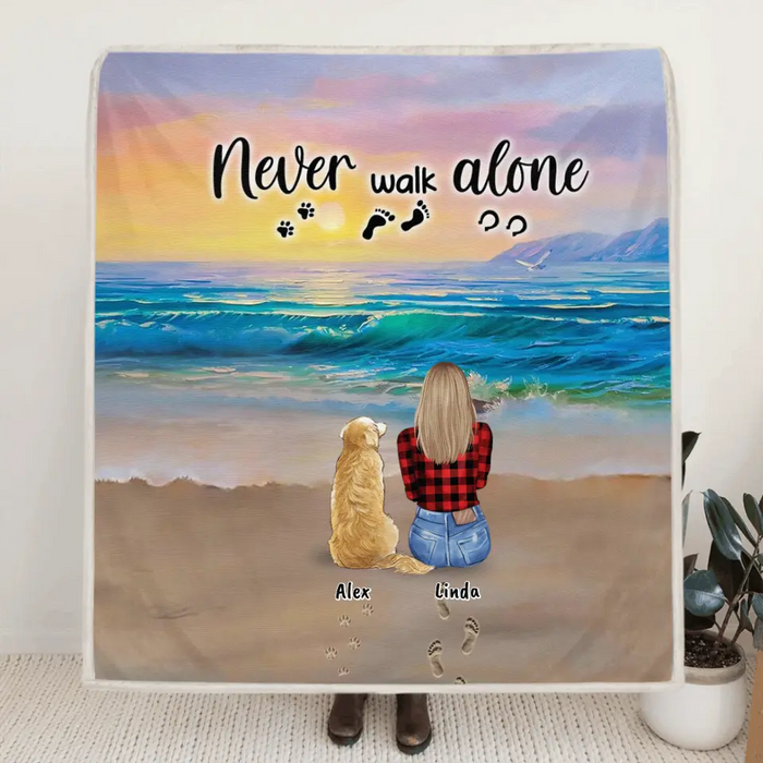 Personalized Footprint Quilt/Fleece Blanket - Up to 4 Horses/4 Dogs - Best Gift Dog Lovers/Horse Lovers - Never Walk Alone - G7PP86