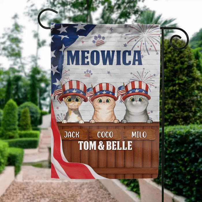 Personalized Dog/Cat Flag Sign - Up to 3 Pets - Gift Idea For Independence Day/Dog/Cat Lover - Meowica