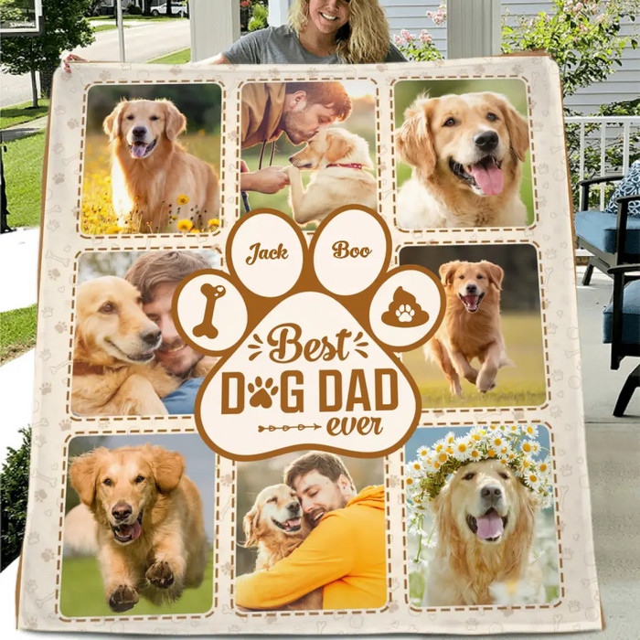 Personalized Dog Dad Fleece Throw Blanket/Quilt - Upload Photos - Father's Day Gift Idea For Dog Owners - Best Dog Dad Ever